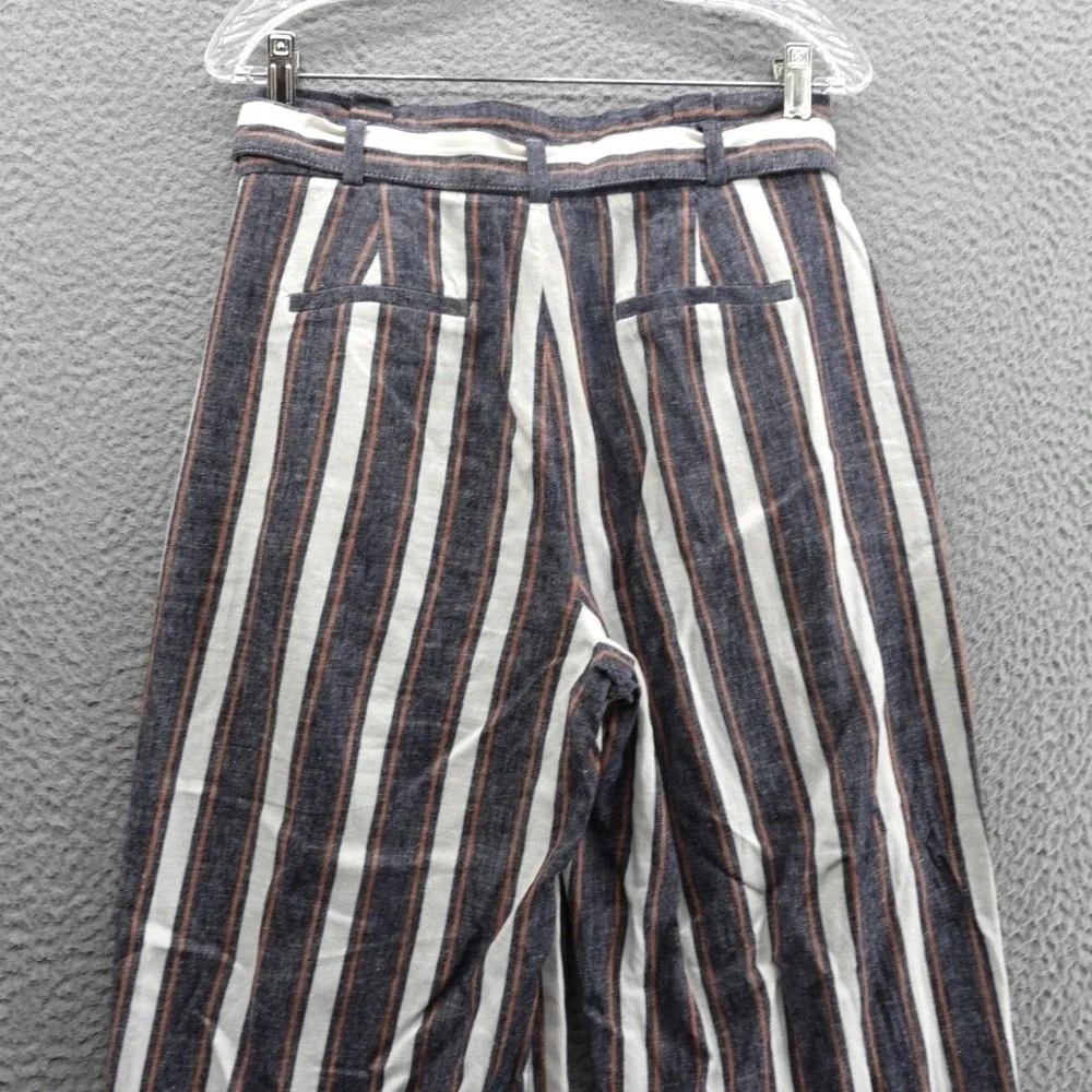 Banana Republic Blake Crop‎ Pants Size 6 Linen Blend Striped Wide Leg Belted